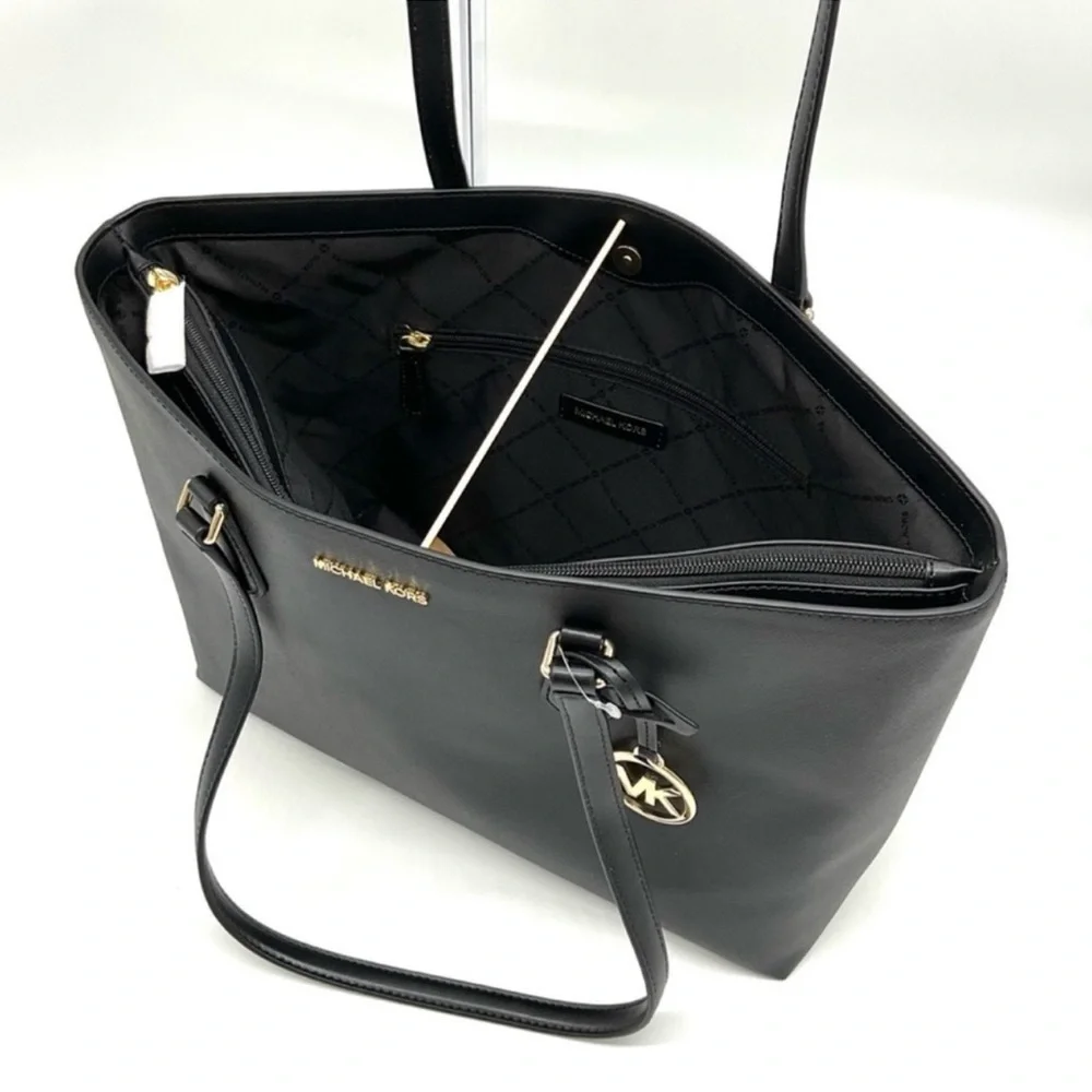 Michael Kors Bag Large Sheila Mf Tote Bag & Large Trifold Wallet Black/Gold - Picture 7 of 14